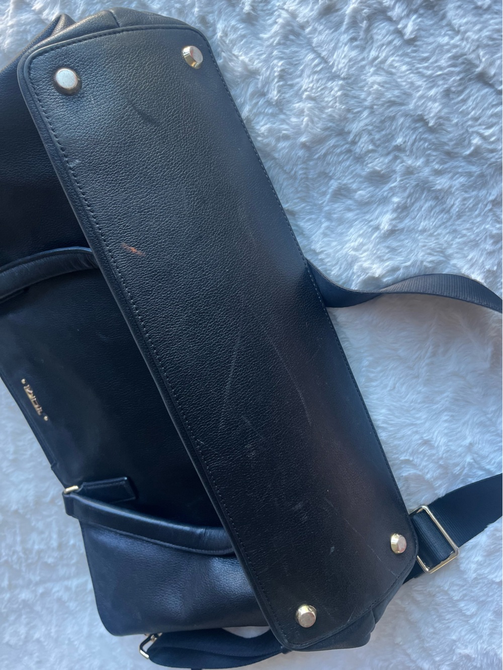 TUMI Black Leather Laptop Briefcase with Gold-Tone Hardware - Picture 7 of 8